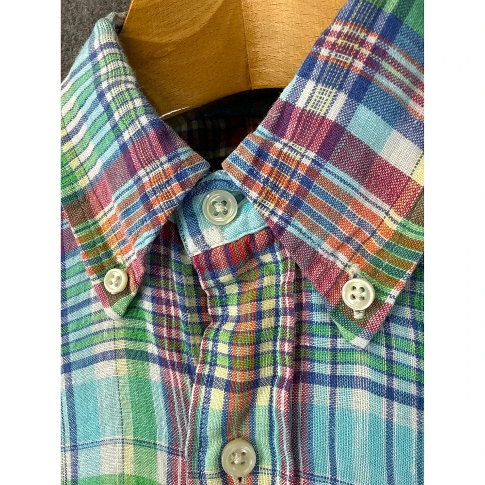Ralph Lauren Button Down Men S Multicolor Preppy Hipster Linen Madras Plaid Pony